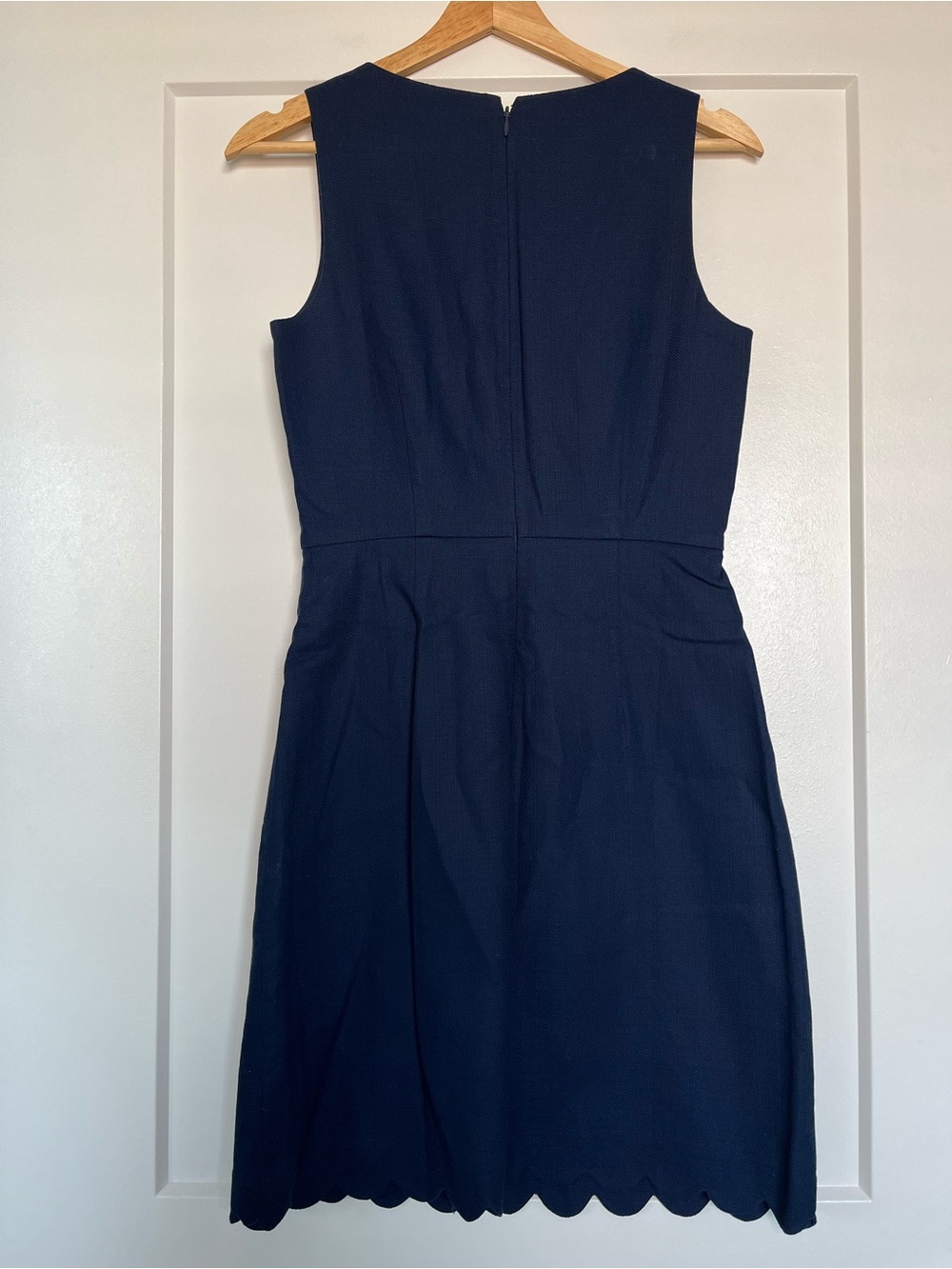 J.Crew Navy Scalloped Sheath Dress Size 2 NWT Lined Cotton Workwear - Picture 5 of 13